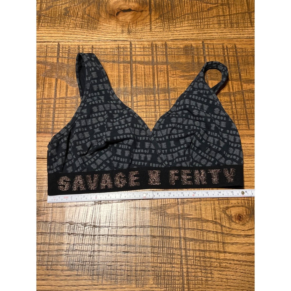 Savage X Fenty All Over Print Logo Bralette Black Rose Gold Women's Size M Yoga